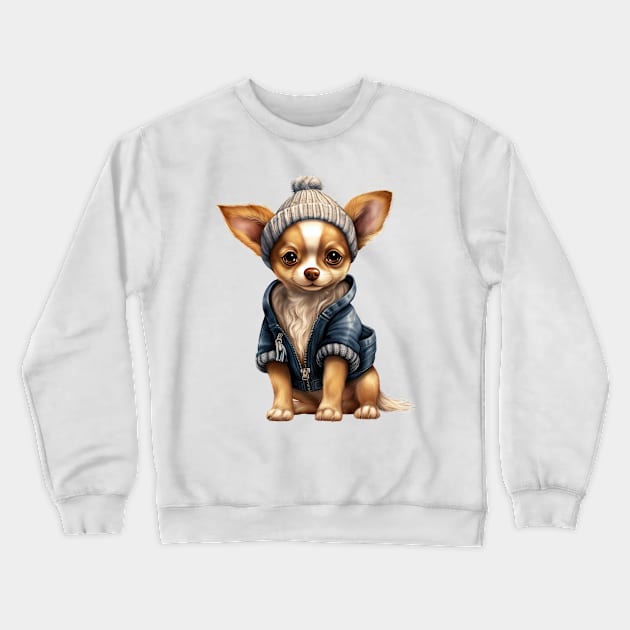 Winter Chihuahua Dog Crewneck Sweatshirt by Chromatic Fusion Studio